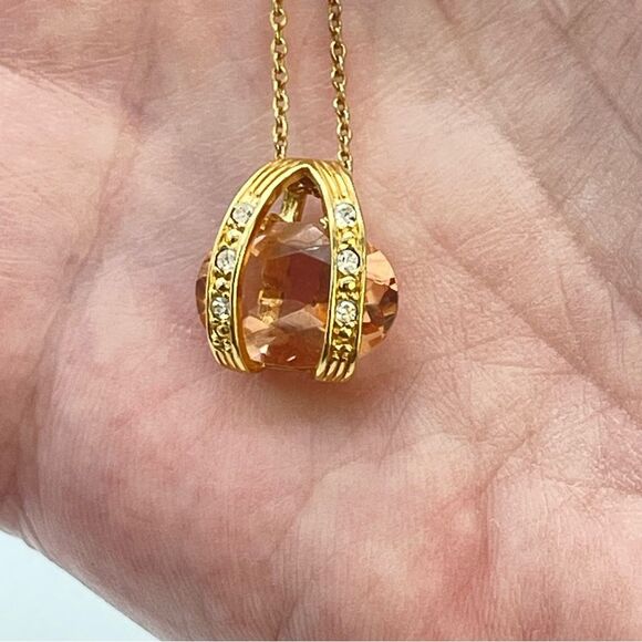 Roman Co Simulated Citrine Necklace | Crystal Stone Gold Pendant Stamped RMN - Picture 7 of 12